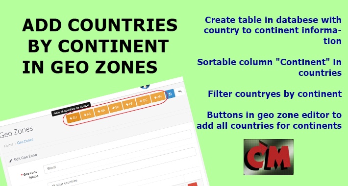 Geo Zones Add Countries by Continent