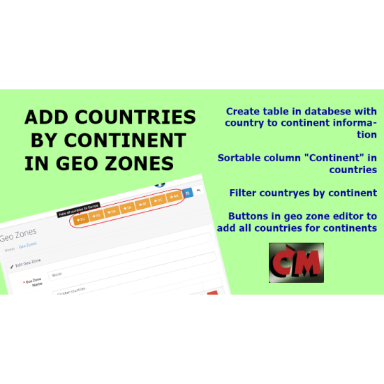 Como Geo Zones - Add country by countinent