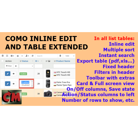 Como Inline edit and Table extended