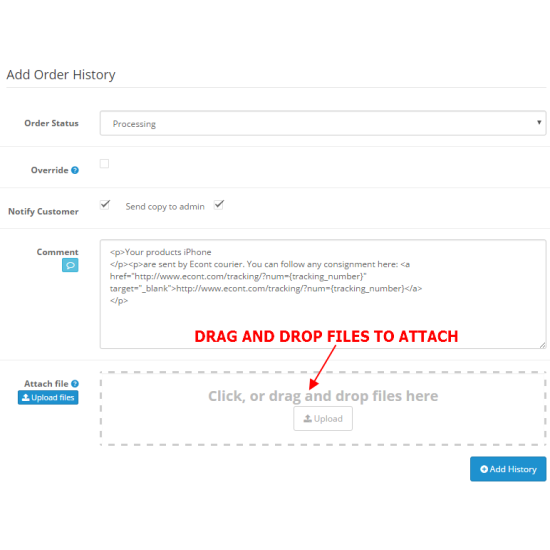 Como Order History Advanced - template comments, file uploads