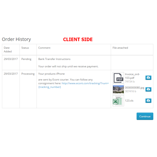 Como Order History Advanced - template comments, file uploads