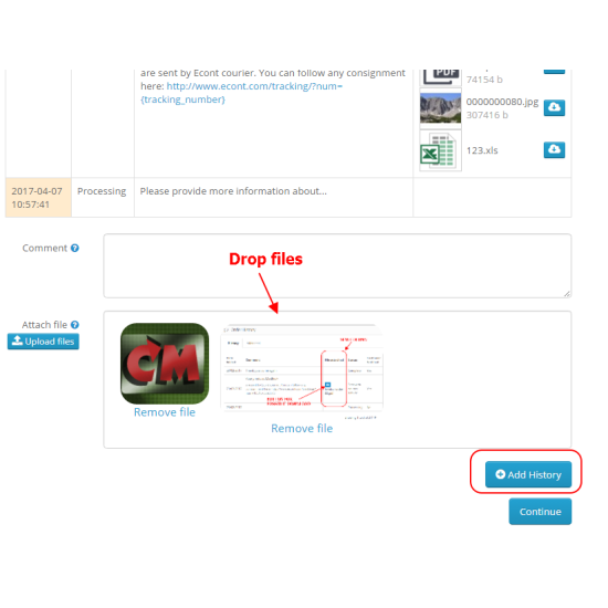 Como Order History Advanced - template comments, file uploads