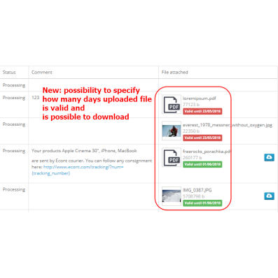 Como Order History Advanced - template comments, file uploads