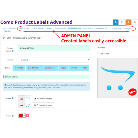 Como Product Labels Advanced