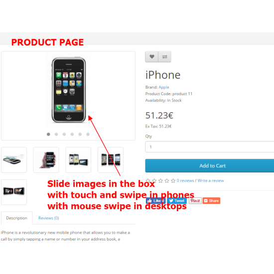 Product images touch and swipe