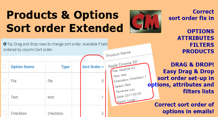 Products and Options Sort order Extended