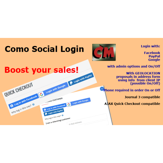 Como Social Login - Facebook, PayPal, Google, with Geolocation