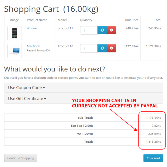 PayPal payment Standard & Express in local currency