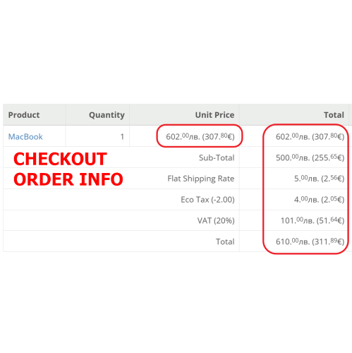 Como Prices in two currencies