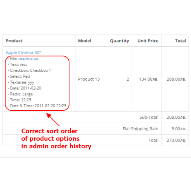 Products and Options Sort order Extended