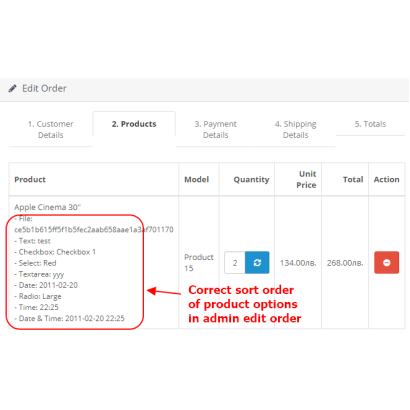 Products and Options Sort order Extended