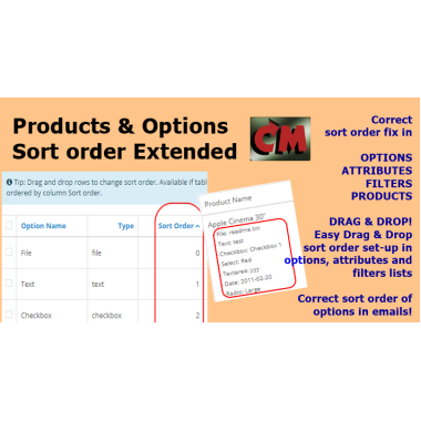 Products and Options Sort order Extended